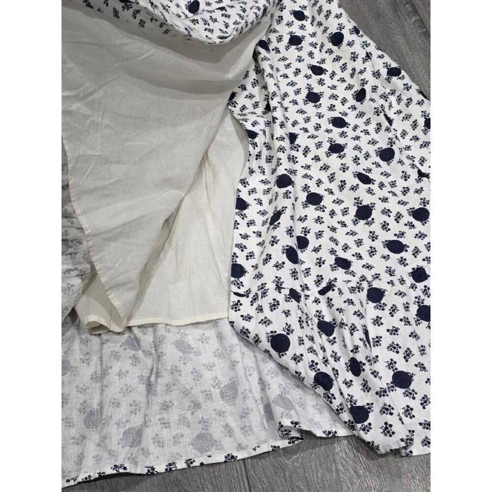 Boden Nancy Linen Midi Dress flower v-neck 8 R White blue A004530 - Picture 7 of 13